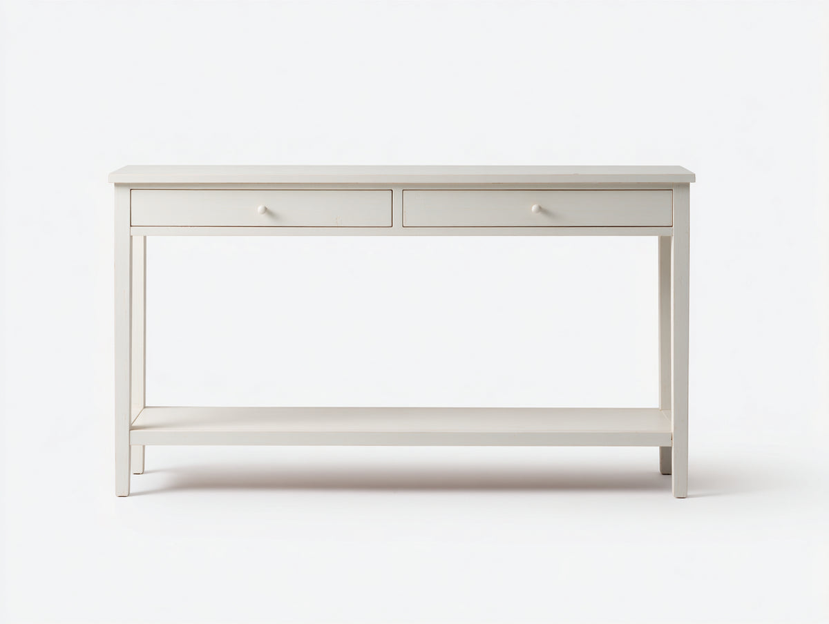 Console 120×38×78 cm - legno bianco - due cassetti e ripiano basso per camera da letto