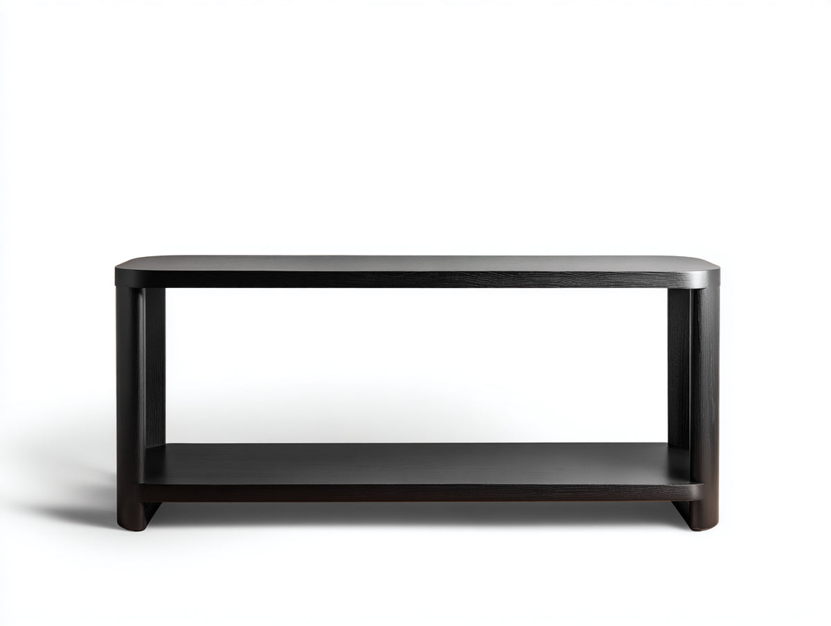 Console 120×40×70 cm - legno nero - ripiano inferiore aperto con profilo arrotondato per camera da letto