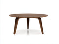 Tavolino da caffè Ø90×42 cm - legno color noce - piano rotondo con tre gambe curve per soggiorno