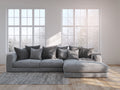 Divano 286×174×85 cm - tessuto grigio antracite - angolare a tre posti con penisola profonda per soggiorno