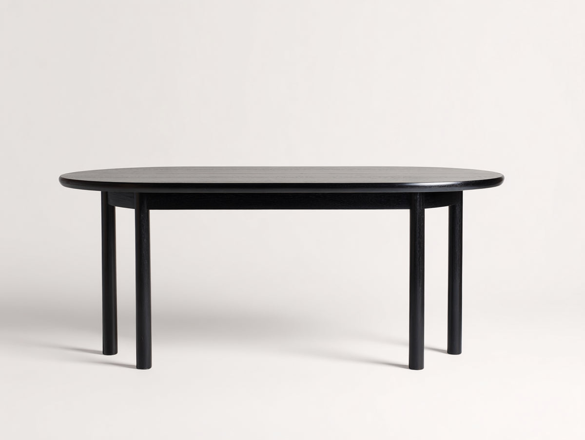 Tavolino Da Caffè 130×70×48 cm - legno nero carbone - piano ovale con quattro gambe cilindriche per Soggiorno