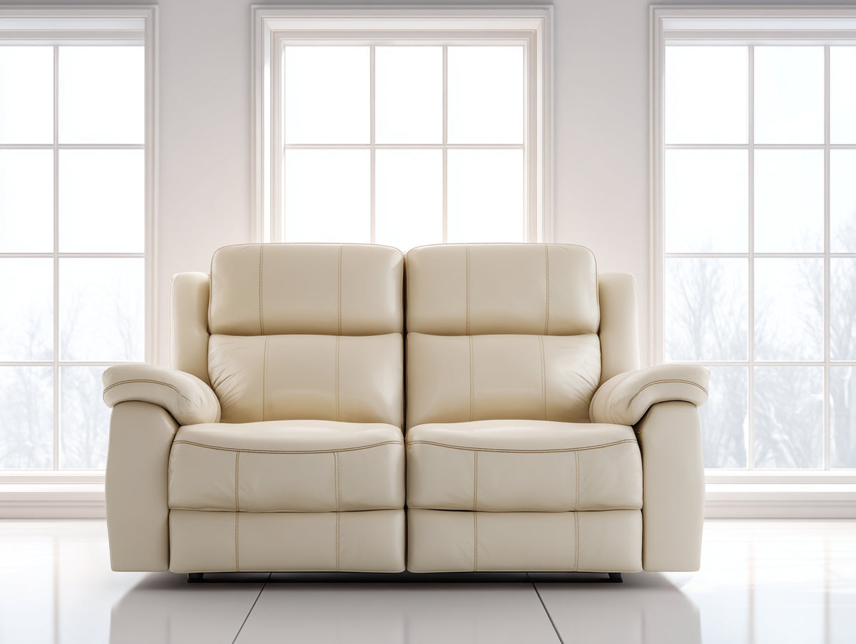 Divano 172×97×105 cm - pelle crema avorio - due posti reclinabili con poggiapiedi integrati per soggiorno