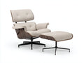 Poltrona 84×88×89 cm - tessuto avorio e legno di noce - design inclinato girevole con pouf per soggiorno