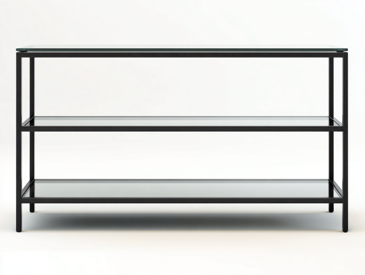 Console 120×36×80 cm - acciaio nero e vetro grigio - struttura aperta a tre livelli per Camera Da Letto