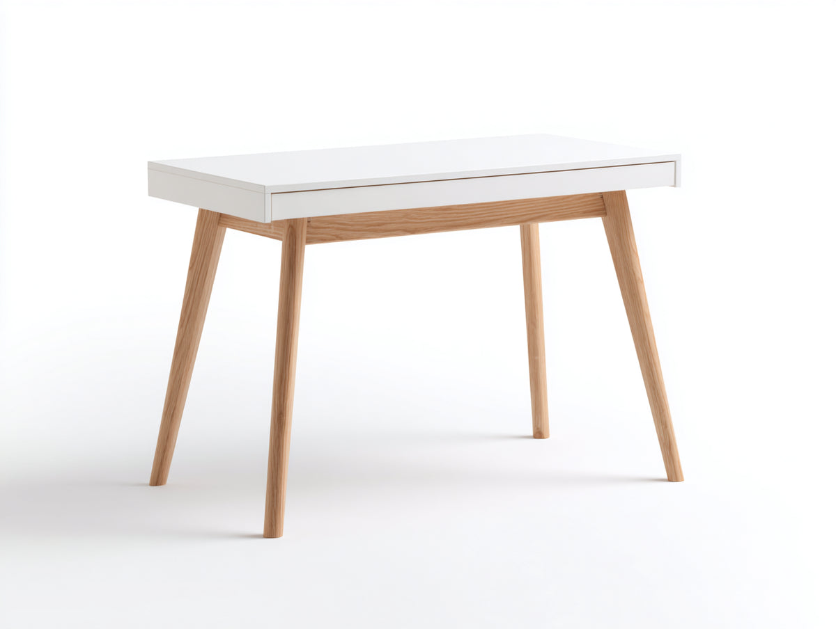 Console 110×42×78 cm - piano bianco e legno chiaro - gambe inclinate in stile nordico per Camera Da Letto