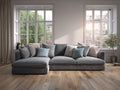 Divano 286×174×85 cm - tessuto grigio antracite - angolare a tre posti con penisola profonda per soggiorno