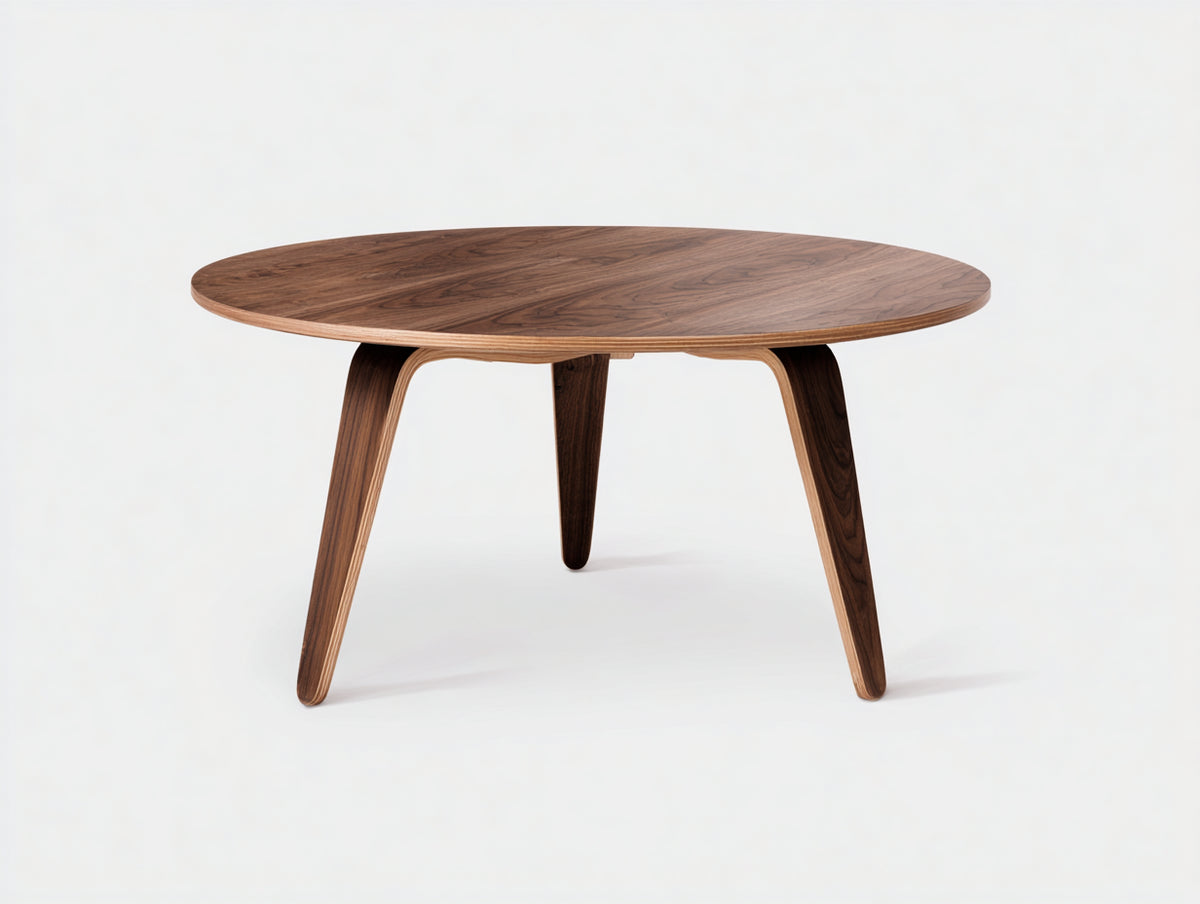 Tavolino Da Caffè 95×95×43 cm - legno color noce - piano rotondo con tre sostegni curvi per Soggiorno
