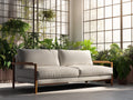 Divano 210×86×84 cm - tessuto beige chiaro e legno noce - tre posti con struttura a vista per soggiorno