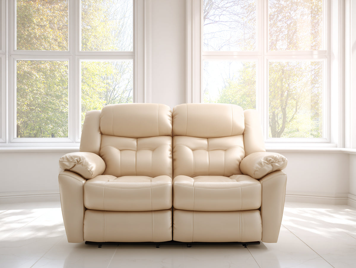 Divano 172×97×105 cm - pelle crema avorio - due posti reclinabili con poggiapiedi integrati per soggiorno