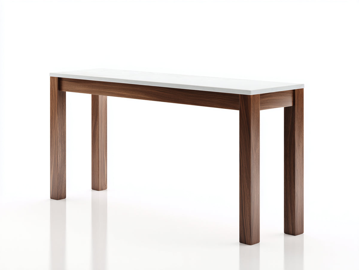 Console 120×38×80 cm - piano bianco e legno noce scuro - struttura rettangolare a quattro gambe per Camera Da Letto
