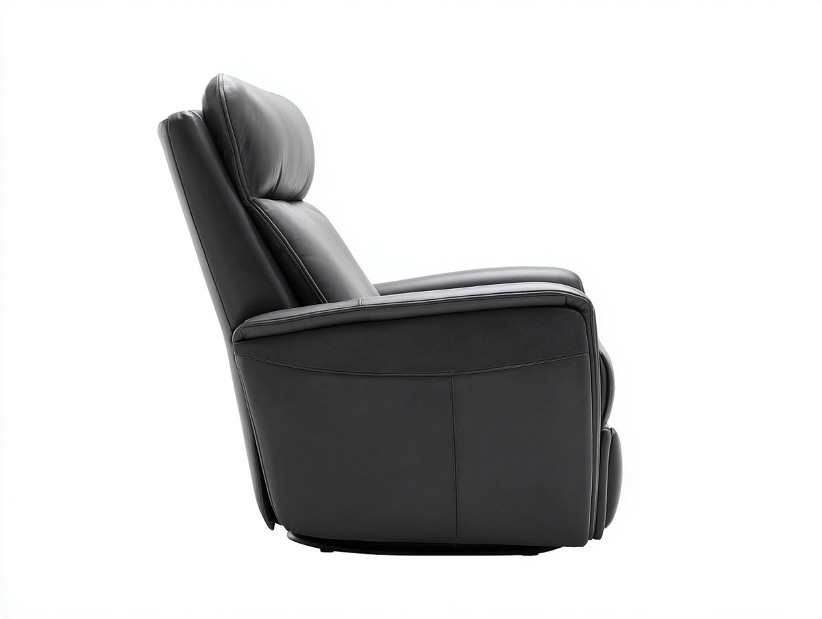 Poltrona 86×99×108 cm - pelle nera e base ribassata - reclinazione elettrica con poggiagambe per soggiorno