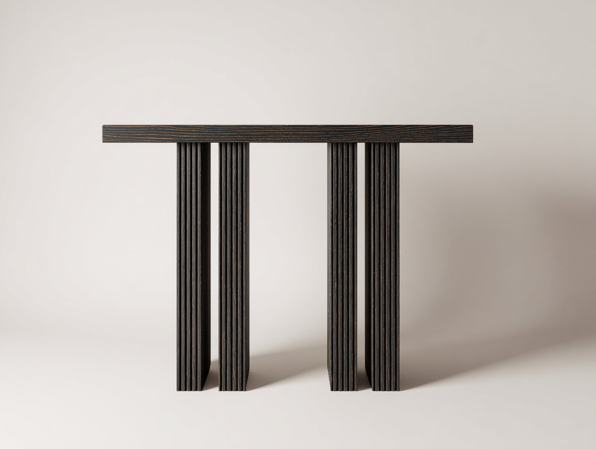 Console 115×34×82 cm - legno color ebano - piano sottile con quattro sostegni scanalati per Camera Da Letto