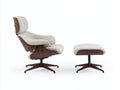 Poltrona 80×91×101 cm - tessuto beige avena e noce scuro - profilo inclinato girevole con poggiapiedi per soggiorno
