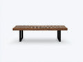 Tavolino da caffè 120×45×38 cm - legno noce e metallo nero - piano a doghe con gambe a slitta per soggiorno