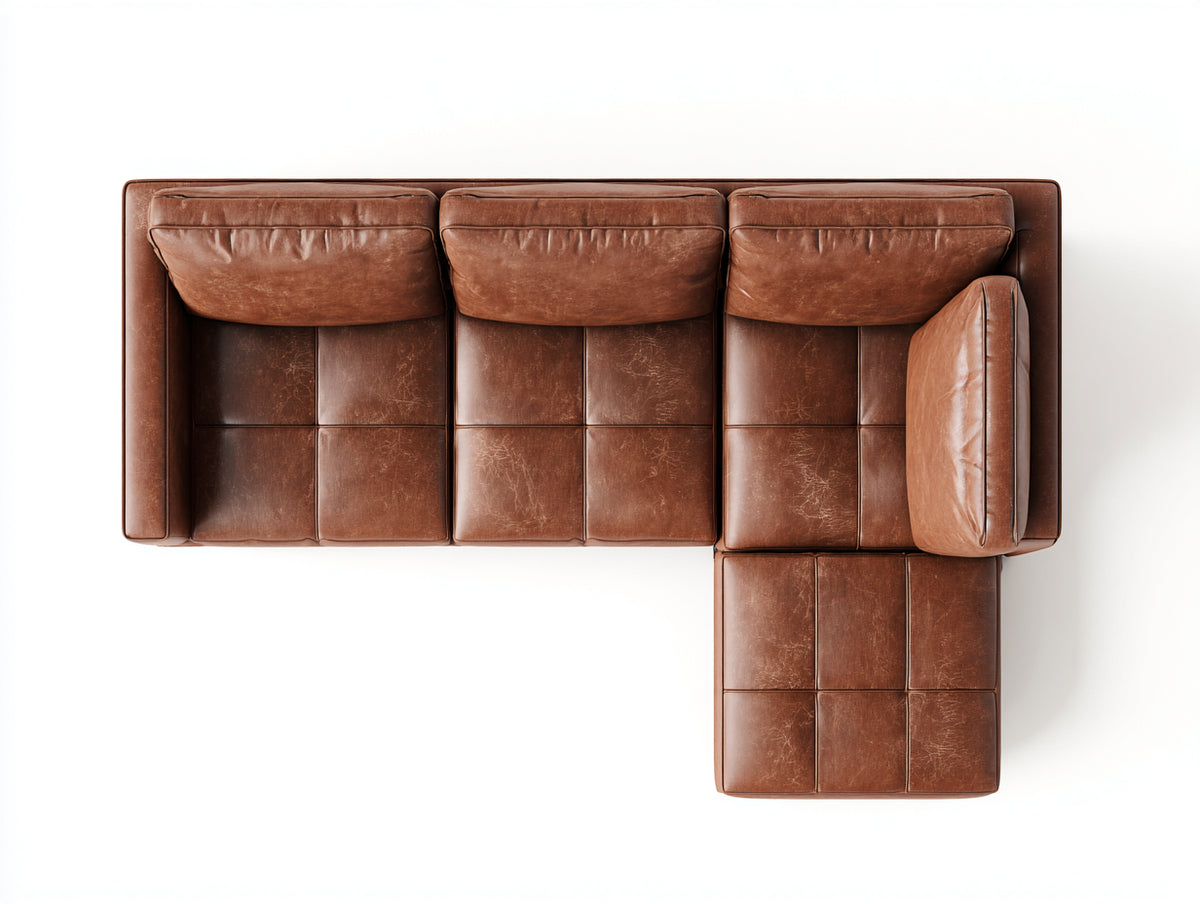 Divano 272×170×84 cm - pelle marrone cognac - angolare con chaise longue e seduta trapuntata per soggiorno