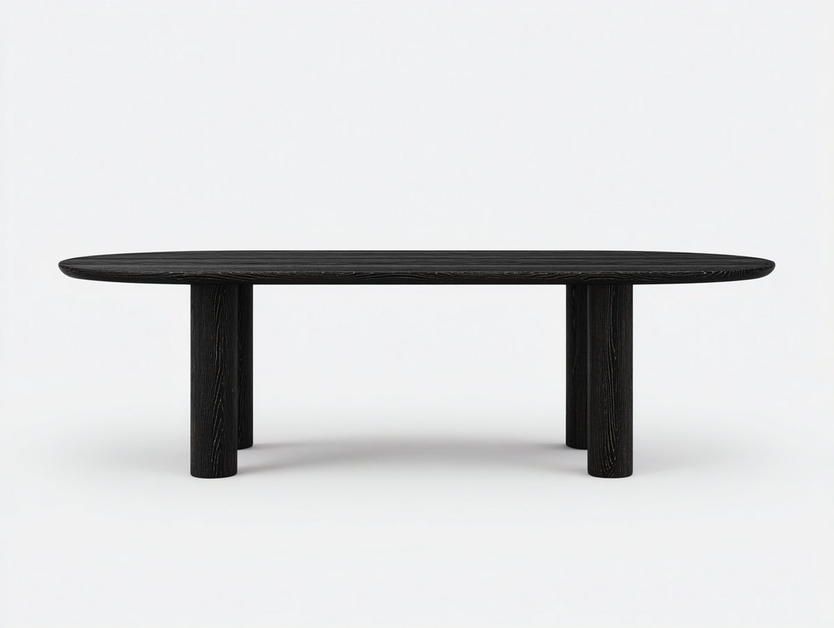 Tavolino Da Caffè 125×68×42 cm - legno color ebano nero - profilo basso con sostegni cilindrici per Soggiorno