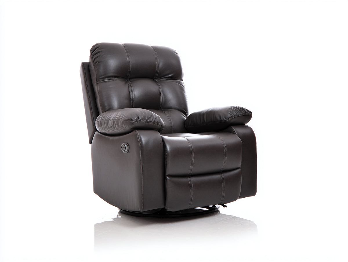 Poltrona 89×96×109 cm - pelle nero moka e base circolare nera - reclinabile girevole con comando laterale per soggiorno