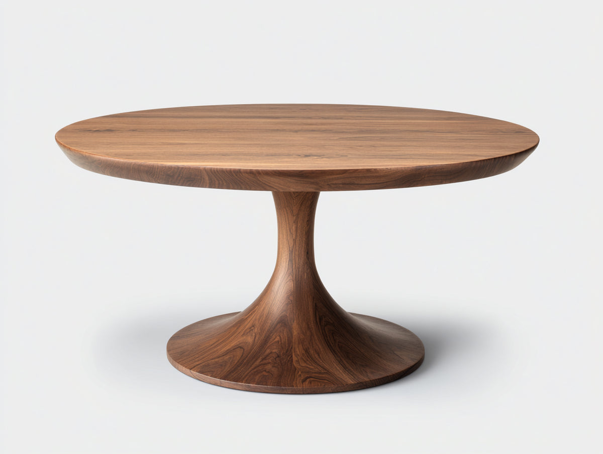 Tavolino Da Caffè 105×105×44 cm - legno noce scuro - bordo sagomato con piedistallo svasato per Soggiorno