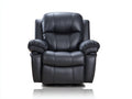 Poltrona 92×101×105 cm - pelle nero grafite e base circolare nera - girevole oscillante con poggiapiedi per soggiorno